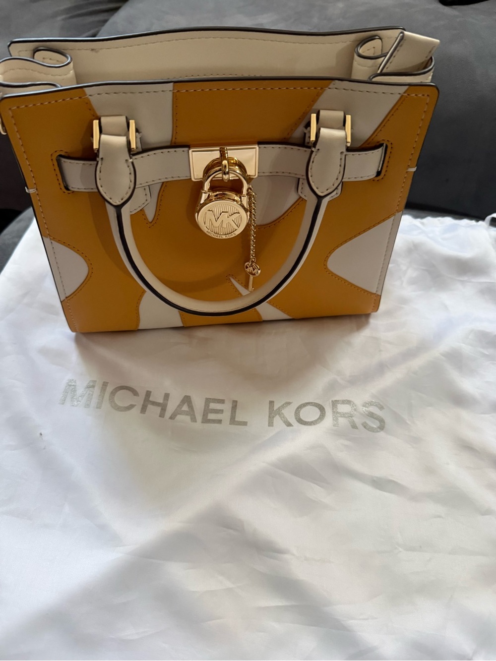 Michael Kors Yellow and Cream Leather Tote with Gold Hardware